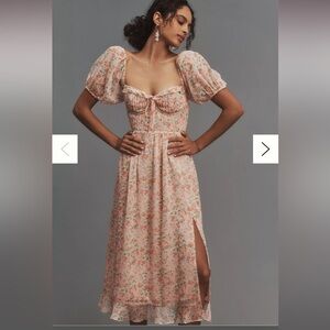 ASTR The Label Lunaria Pleated Floral Midi Dress puff sleeve size Small